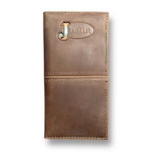 New Justin Rodeo Wallet Brown Genuine Leather Tooled Western RFID Long Bifold